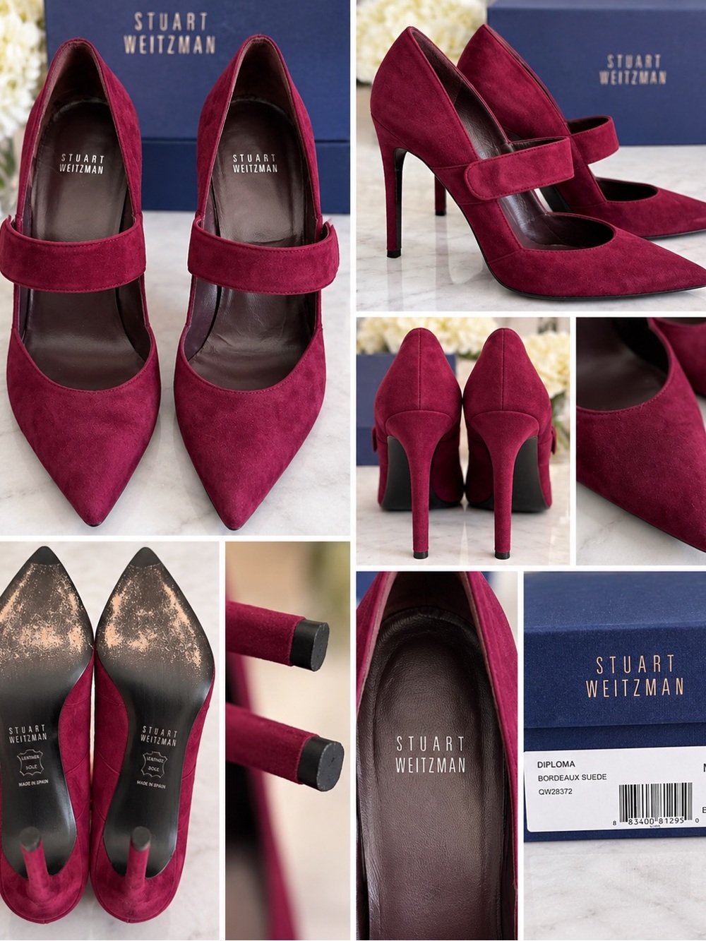 Stuart Weitzman Burgundy Suede Mary Jane Pumps
